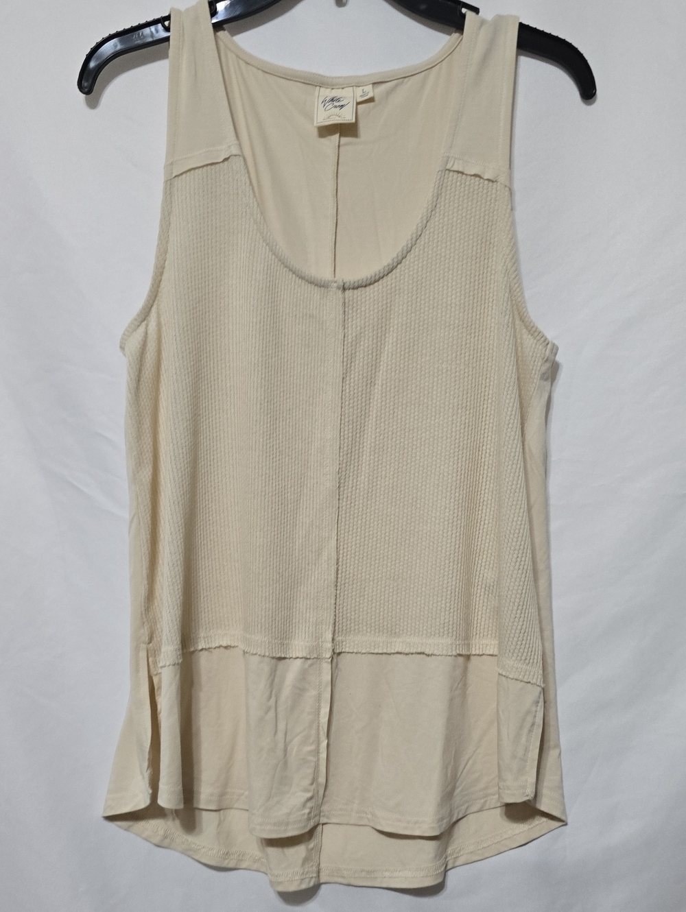 White Crow Buckle Harrison Mixed Media Waffle Knit Tank Top Large Sandshell